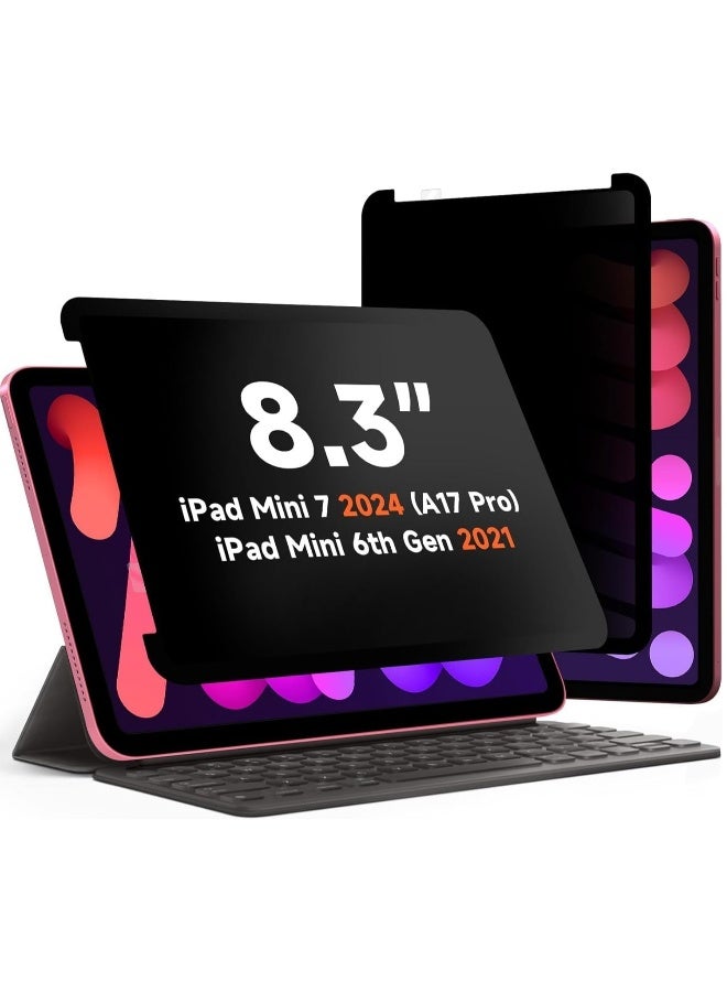 【1 Pack】 Privacy Screen Protector for IPad Mini 7 2024 (A17 Pro), Anti Glare Blue Light 4 Way Anti Spy Screen Filter, Ultra HD, Anti-Scratch, Bubble-Free, Easy Install Glass