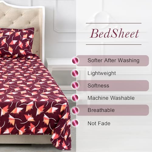 Status Contract Spring Premium Collection Cotton Rich Double Bedsheet with 2 Pillow Covers for Bed Room, Home, Hotel-120 GSM (Maroon), 120 Tc - Image 5
