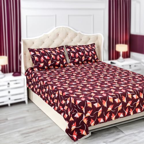 Status Contract Spring Premium Collection Cotton Rich Double Bedsheet with 2 Pillow Covers for Bed Room, Home, Hotel-120 GSM (Maroon), 120 Tc - Image 1