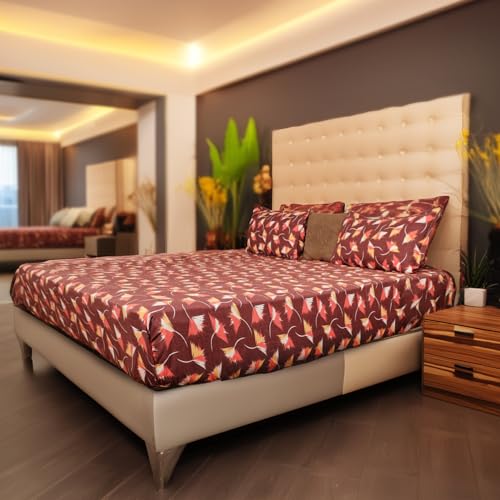 Status Contract Spring Premium Collection Cotton Rich Double Bedsheet with 2 Pillow Covers for Bed Room, Home, Hotel-120 GSM (Maroon), 120 Tc - Image 2