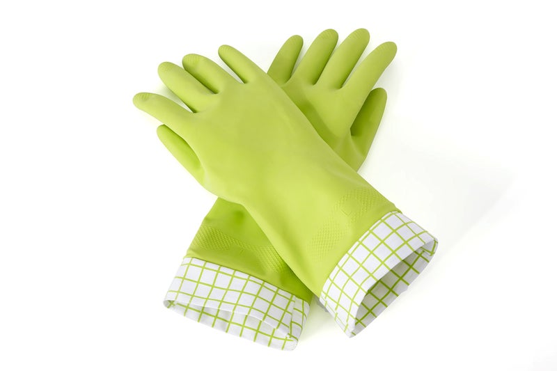 Full Circle Splash Patrol - Natural Latex Cleaning Dish Gloves, Stay-Dry Cotton Cuffs, Durable with Protective Lining, Medium/Large, (1 Pair) Green - Image 2