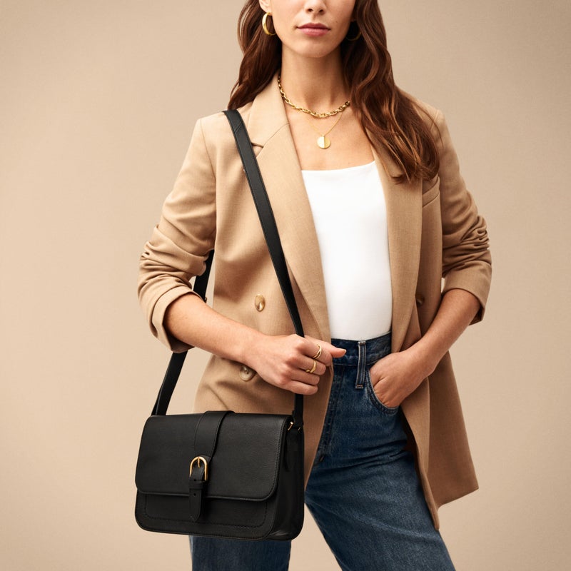 FOSSIL حقيبة فوسيل النسائية زوي الجلدية الكبيرة ذات الفلابة، سوداء (الموديل: ZB1935001) - Image 5