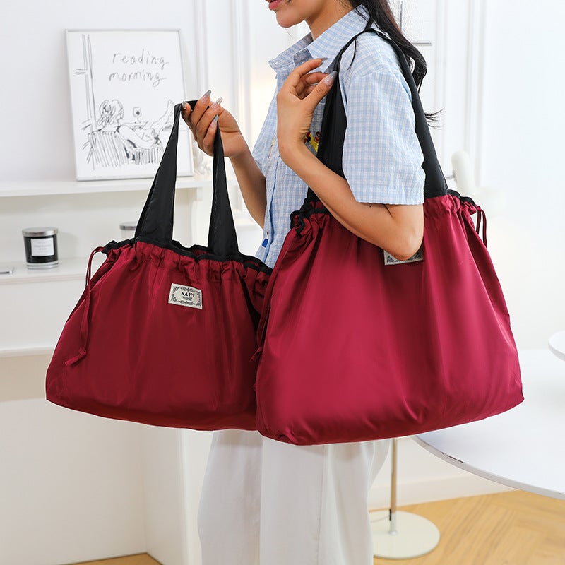 Large Drawstring Girdle Eco-Friendly Supermarket Shopping Bag Single Shoulder Folding Portable Portable Retail Travel - Image 2