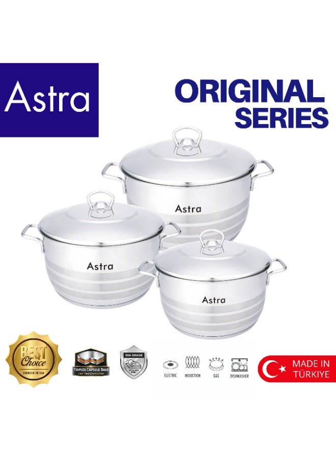 ASTRA 6 Piece 18/10 Stainless Steel Cookware Set Induction Compatible Triplex Capsule Base Premium Pots and Pans Made in Türkiye - Image 1