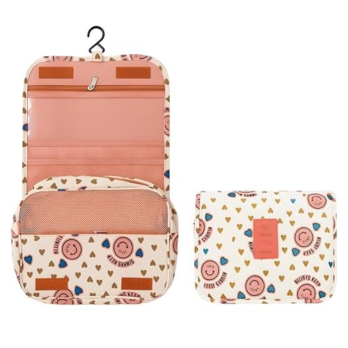 Nibbler Hanging Travel Toiletry Bag for Women & Men – Waterproof Organizer with Hook, Multiple Compartments, Flamingo Print – Ideal for Makeup, Shaving Kit, Cosmetics & Bathroom Essentials (Smile) - Image 1