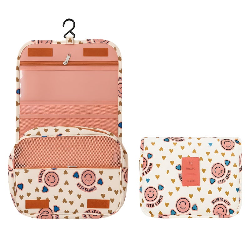 Nibbler Hanging Travel Toiletry Bag for Women & Men – Waterproof Organizer with Hook, Multiple Compartments, Flamingo Print – Ideal for Makeup, Shaving Kit, Cosmetics & Bathroom Essentials (Smile) - Image 4
