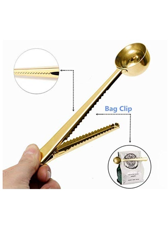 2Pcs Gold Stainless Steel Coffee Scoop with Bag Clip, Long Handled Tea Spoon Multifunctional Coffee Accessories Kitchen Utensils Set for Home and Cafe Use - Image 2