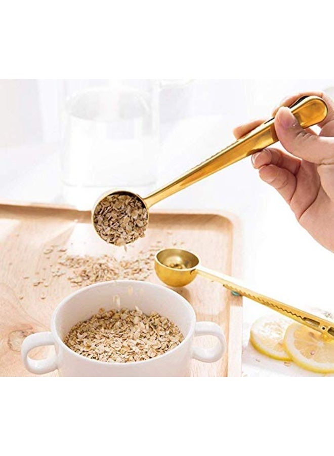 2Pcs Gold Stainless Steel Coffee Scoop with Bag Clip, Long Handled Tea Spoon Multifunctional Coffee Accessories Kitchen Utensils Set for Home and Cafe Use - Image 5