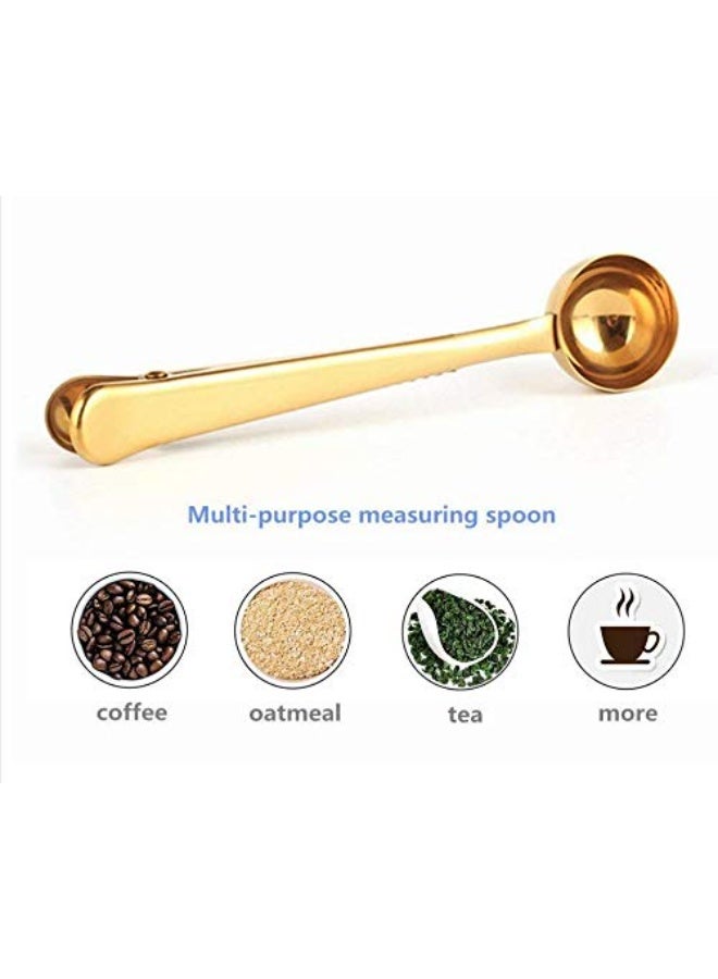 2Pcs Gold Stainless Steel Coffee Scoop with Bag Clip, Long Handled Tea Spoon Multifunctional Coffee Accessories Kitchen Utensils Set for Home and Cafe Use - Image 4