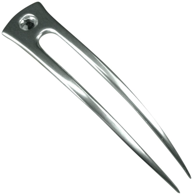 JWL HAWNKOA PRODUCTS Anodized Aluminum Two Prong Curved 6 Hair Forks Unbreakable Waterproof Pick Pic Pin Fork  Hawaiian Style Sliver