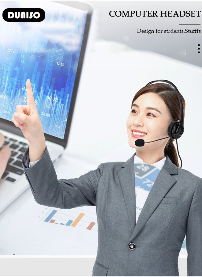 DUNISO - سماعة رأس سلكية مع ميكروفون وسماعة رأس بلوتوث مع خاصية إلغاء الضوضاء للمكتب والاجتماعات والدردشة ومراكز الاتصال وسماعات رأس مريحة فوق الأذن مع ميكروفون دوار - Image 1