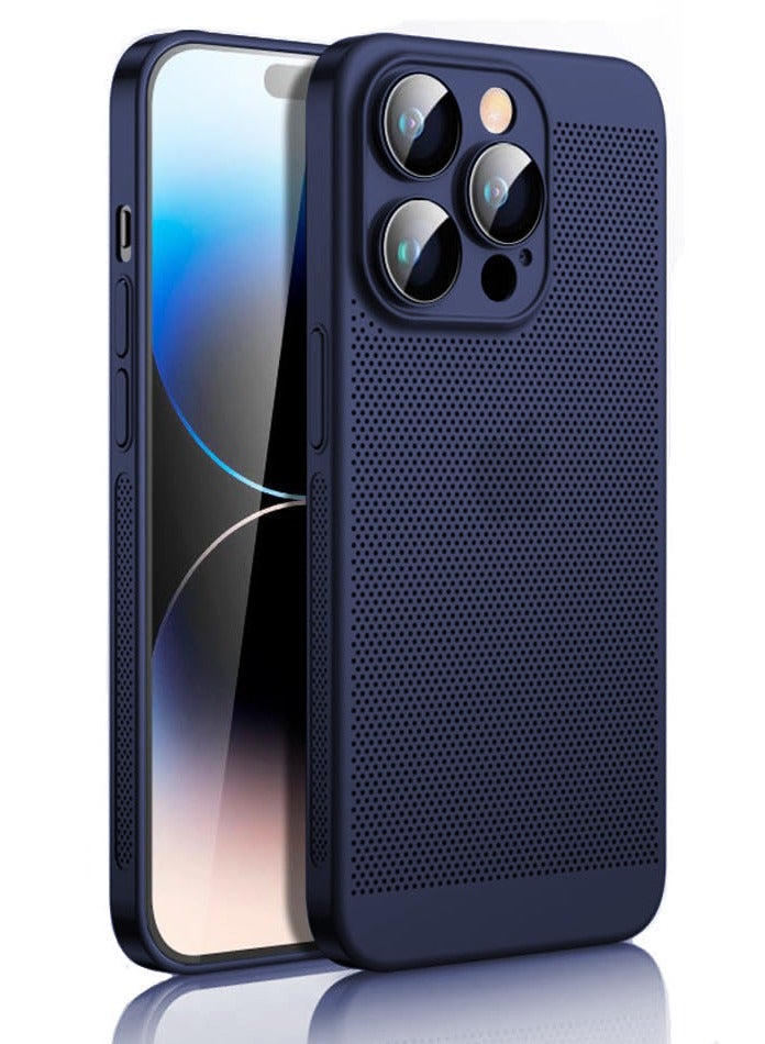 حافظة تبديد الحرارة مع واقي عدسة الكاميرا المدمج، مقاس نحيف مسامي، تبريد مضاد لبصمات الأصابع، غطاء خلفي صلب مقاوم للصدمات لهاتف آيفون 13 برو ماكس (أزرق) - Image 1