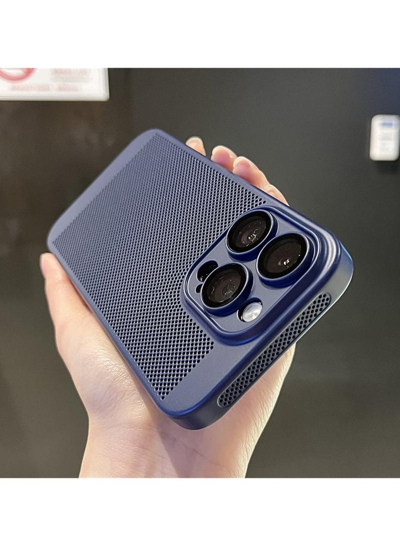 حافظة تبديد الحرارة مع واقي عدسة الكاميرا المدمج، مقاس نحيف مسامي، تبريد مضاد لبصمات الأصابع، غطاء خلفي صلب مقاوم للصدمات لهاتف آيفون 13 برو ماكس (أزرق) - Image 2