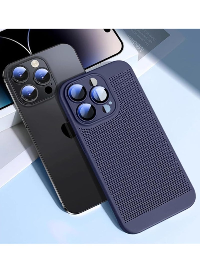 حافظة تبديد الحرارة مع واقي عدسة الكاميرا المدمج، مقاس نحيف مسامي، تبريد مضاد لبصمات الأصابع، غطاء خلفي صلب مقاوم للصدمات لهاتف آيفون 13 برو ماكس (أزرق) - Image 3