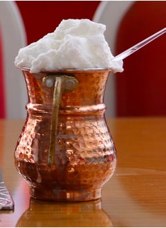 Generic Solid hammered Turkish copper milk cup with brass handle Available in several sizes  - Image 4