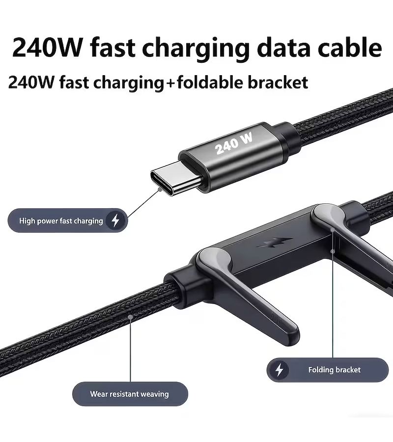 240W Dual Type-C Fast Charging Cable Black 59 Inch Long Stand Included - Image 4