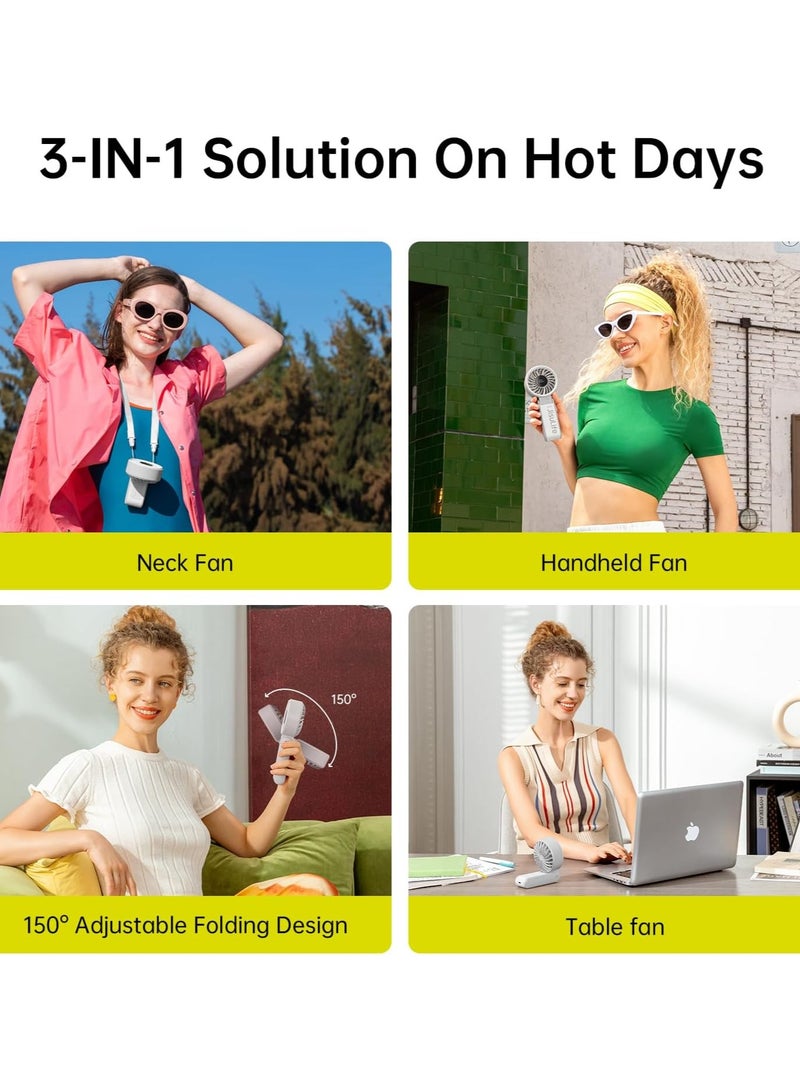 JISULIFE Handheld Fan Life7,2024 Powerful Portable Fan with LED Display,3600mAh,150°Folded,5 Speeds,Lanyard[Upto13Hrs Max Cooling]3-IN-1 Hand/Desk/Neck Fan,Summer Essentials for Travel,Concert,Lash(Grey) - Image 2