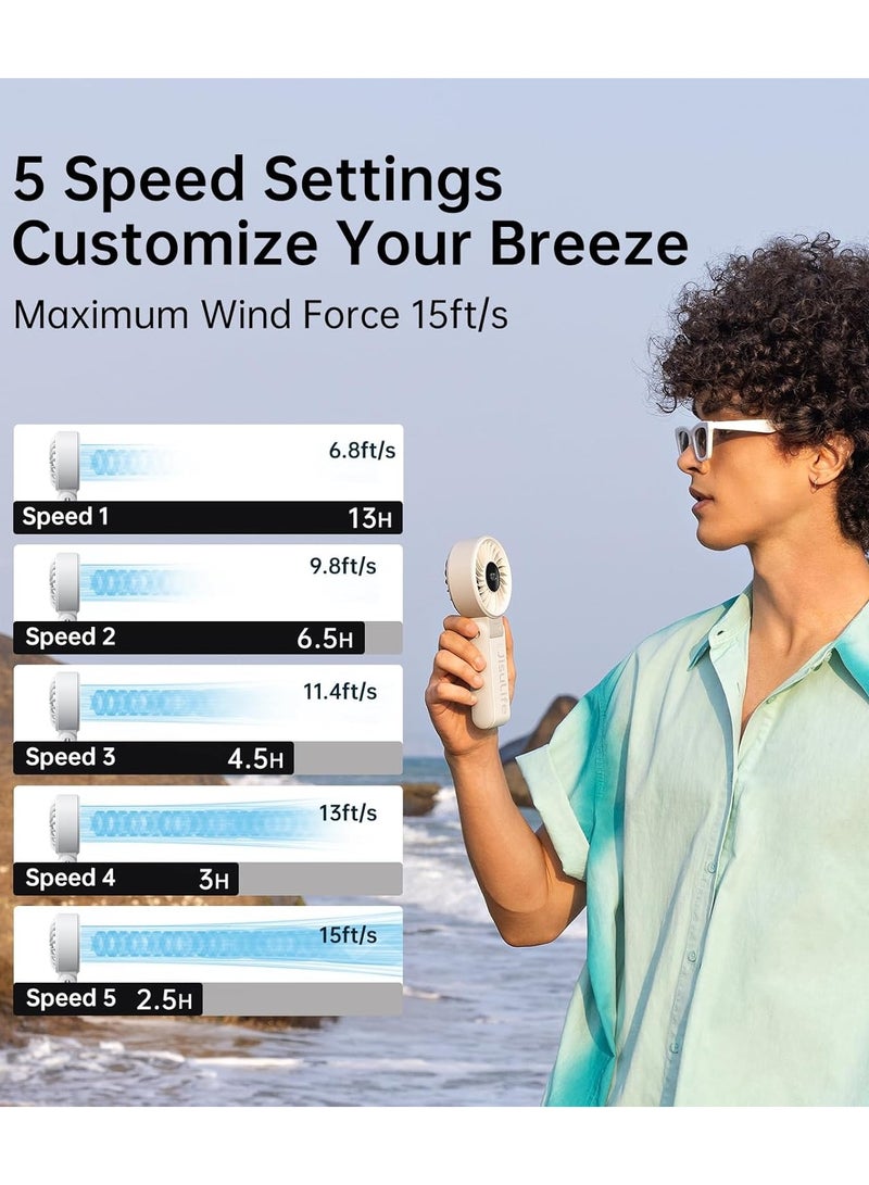 JISULIFE Handheld Fan Life7,2024 Powerful Portable Fan with LED Display,3600mAh,150°Folded,5 Speeds,Lanyard[Upto13Hrs Max Cooling]3-IN-1 Hand/Desk/Neck Fan,Summer Essentials for Travel,Concert,Lash(Grey) - Image 3