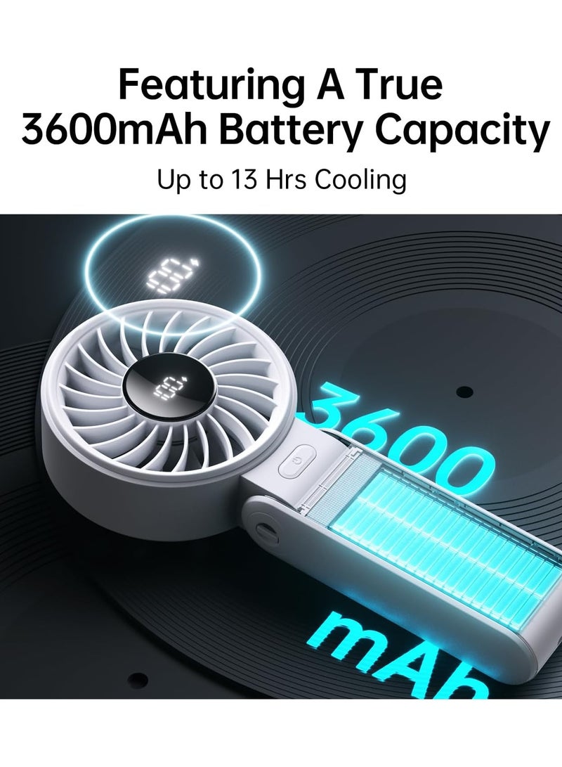 JISULIFE Handheld Fan Life7,2024 Powerful Portable Fan with LED Display,3600mAh,150°Folded,5 Speeds,Lanyard[Upto13Hrs Max Cooling]3-IN-1 Hand/Desk/Neck Fan,Summer Essentials for Travel,Concert,Lash(Grey) - Image 4
