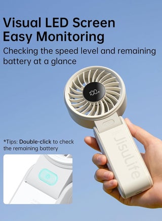 JISULIFE Handheld Fan Life7,2024 Powerful Portable Fan with LED Display,3600mAh,150°Folded,5 Speeds,Lanyard[Upto13Hrs Max Cooling]3-IN-1 Hand/Desk/Neck Fan,Summer Essentials for Travel,Concert,Lash(Grey) - view 5