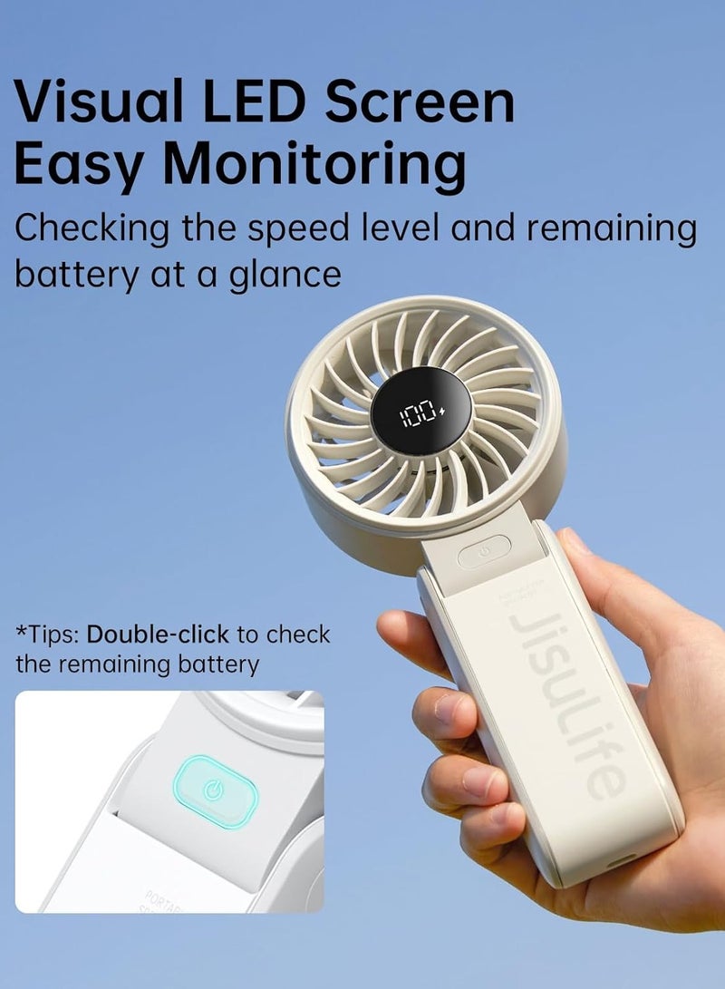 JISULIFE Handheld Fan Life7,2024 Powerful Portable Fan with LED Display,3600mAh,150°Folded,5 Speeds,Lanyard[Upto13Hrs Max Cooling]3-IN-1 Hand/Desk/Neck Fan,Summer Essentials for Travel,Concert,Lash(Grey) - Image 5