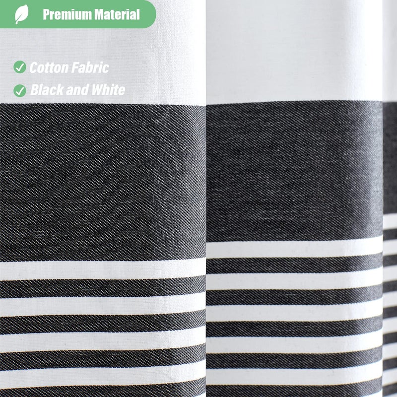 Dynamene Stall Fabric Shower Curtain - Modern Farmhouse Black and White Striped Cotton Cloth Shower Curtain with Boho Tassels  Small Hotel Luxury Bathroom Shower Curtain Set with 6 Hooks - W36 X H72 - Image 3