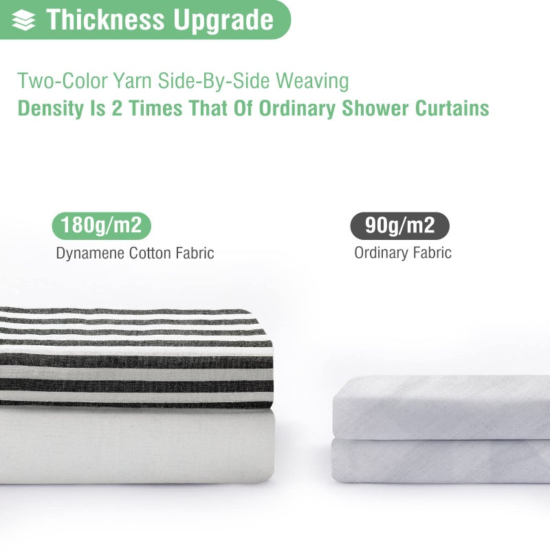 Dynamene Stall Fabric Shower Curtain - Modern Farmhouse Black and White Striped Cotton Cloth Shower Curtain with Boho Tassels  Small Hotel Luxury Bathroom Shower Curtain Set with 6 Hooks - W36 X H72 - Image 4