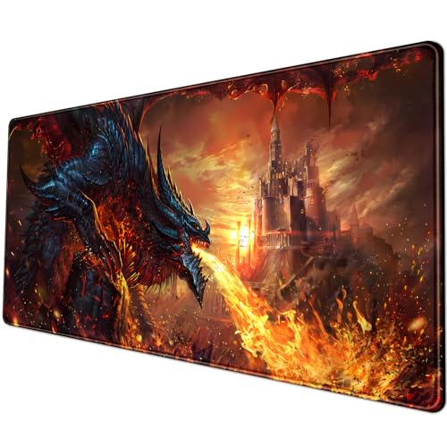YKJWW Japanese Desk Mat Dragon Castle Desk Pad Game Aesthetic Mouse Pad Large Gaming Mousepad Extended Keyboard Pad 31.5 x 11.8 in Laptop Computer Mouse Keyboard Mouse Pads for Desk Decor Mat. - Image 1