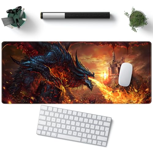 YKJWW Japanese Desk Mat Dragon Castle Desk Pad Game Aesthetic Mouse Pad Large Gaming Mousepad Extended Keyboard Pad 31.5 x 11.8 in Laptop Computer Mouse Keyboard Mouse Pads for Desk Decor Mat. - Image 5