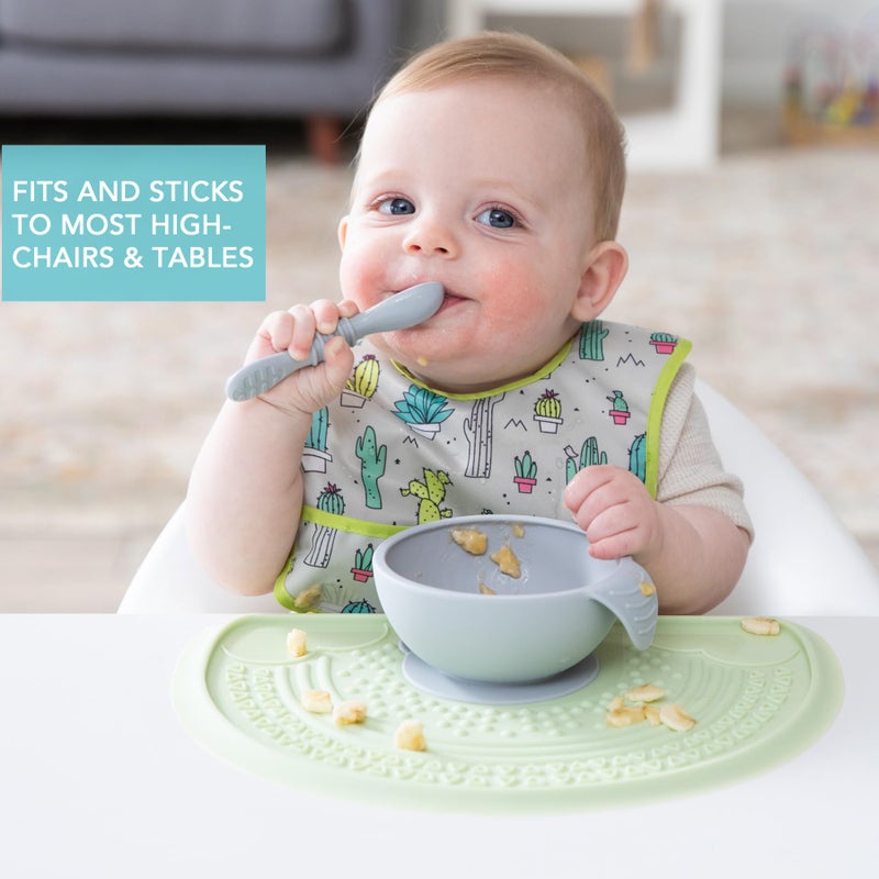 Bumkins Baby Bowl, Silicone Feeding Set with Suction for Baby and Toddler, Includes Spoon and Lid, First Feeding Set, Training Essentials for Baby Led Weaning for Babies 4 Months Up, Gray - Image 3