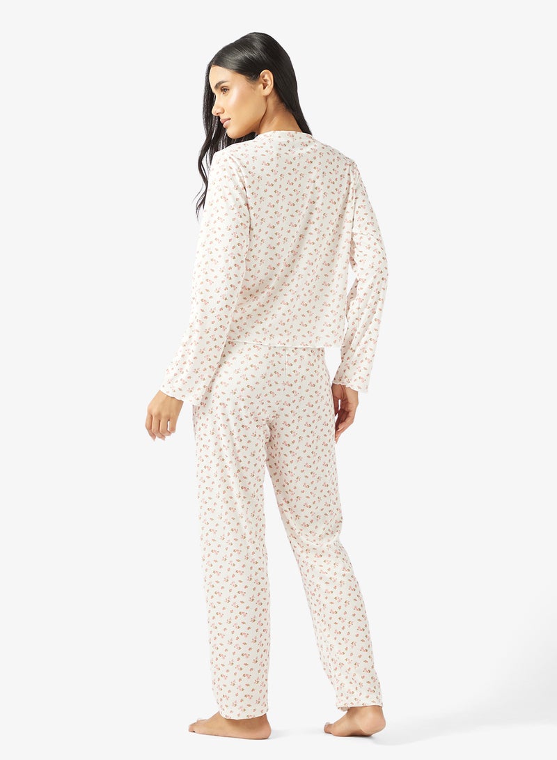 Ginger Pointelle Floral T-shirt & Pyjama Set - Image 2