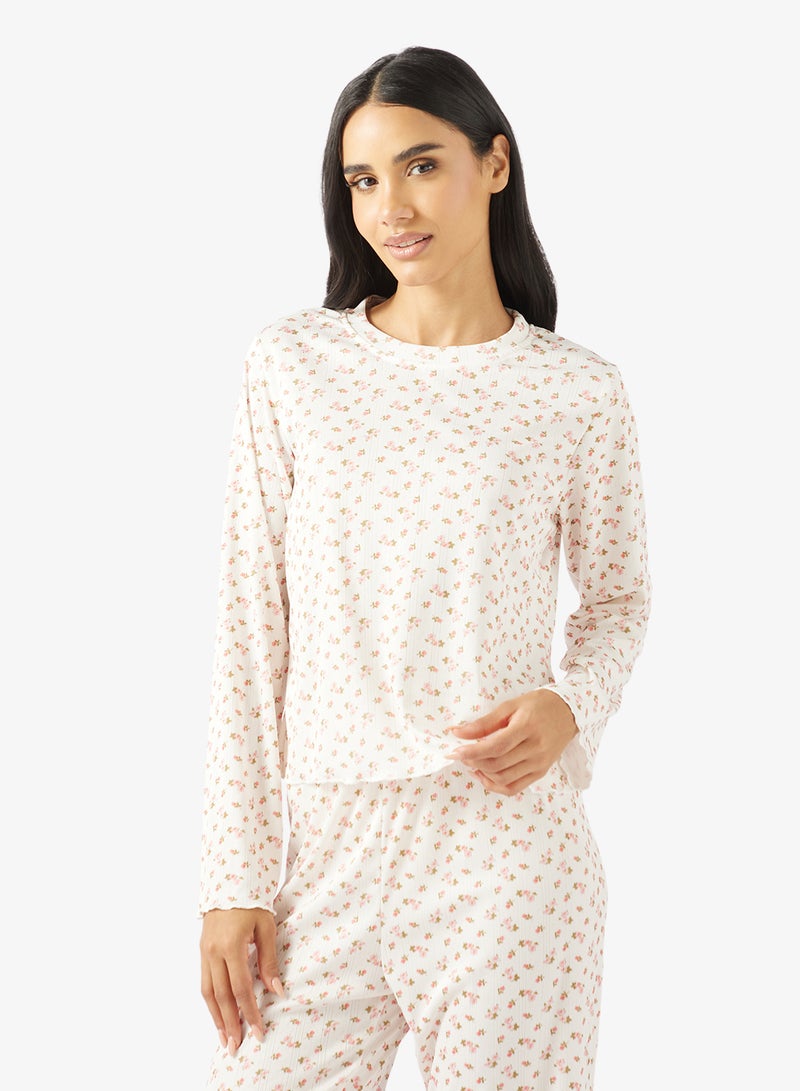 Ginger Pointelle Floral T-shirt & Pyjama Set - Image 3