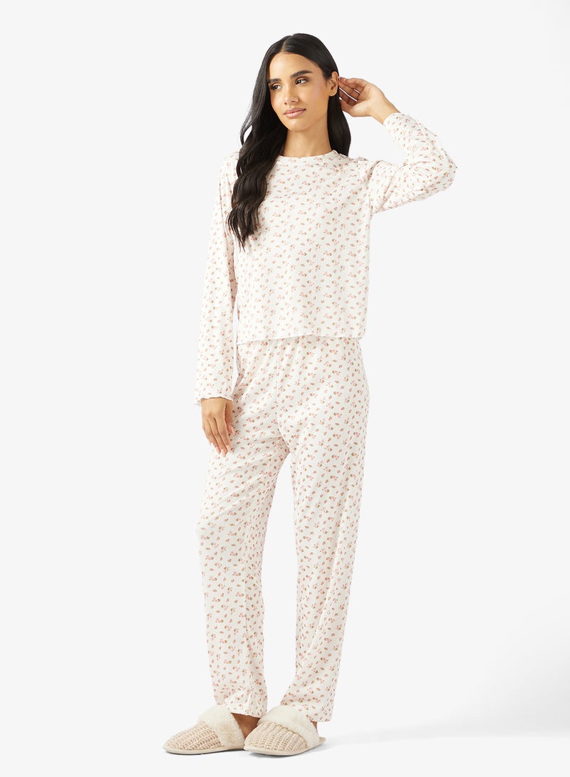 Ginger Pointelle Floral T-shirt & Pyjama Set - Image 5