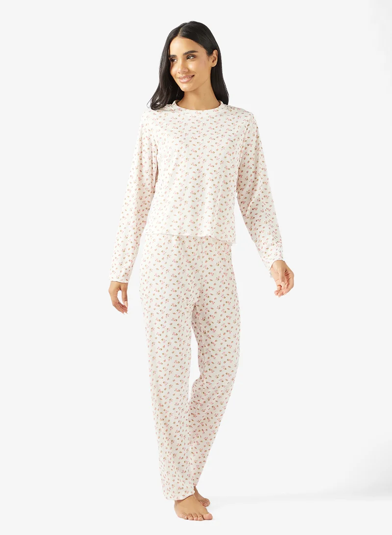 Ginger Pointelle Floral T-shirt & Pyjama Set