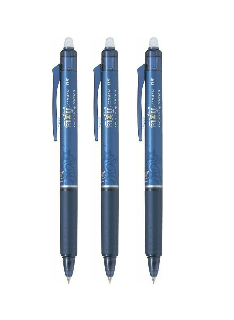 PILOT 3-Piece Frixion Clicker Erasable Ball Pen 0.5mm Tip Blue Black Ink - Image 1