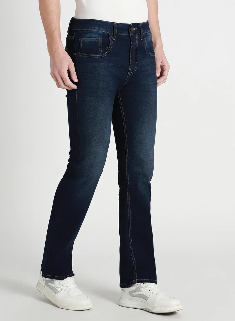 Dennis Lingo Men's Dark Blue 100% Cotton Solid Pattern Full Length Bootcut Jeans
