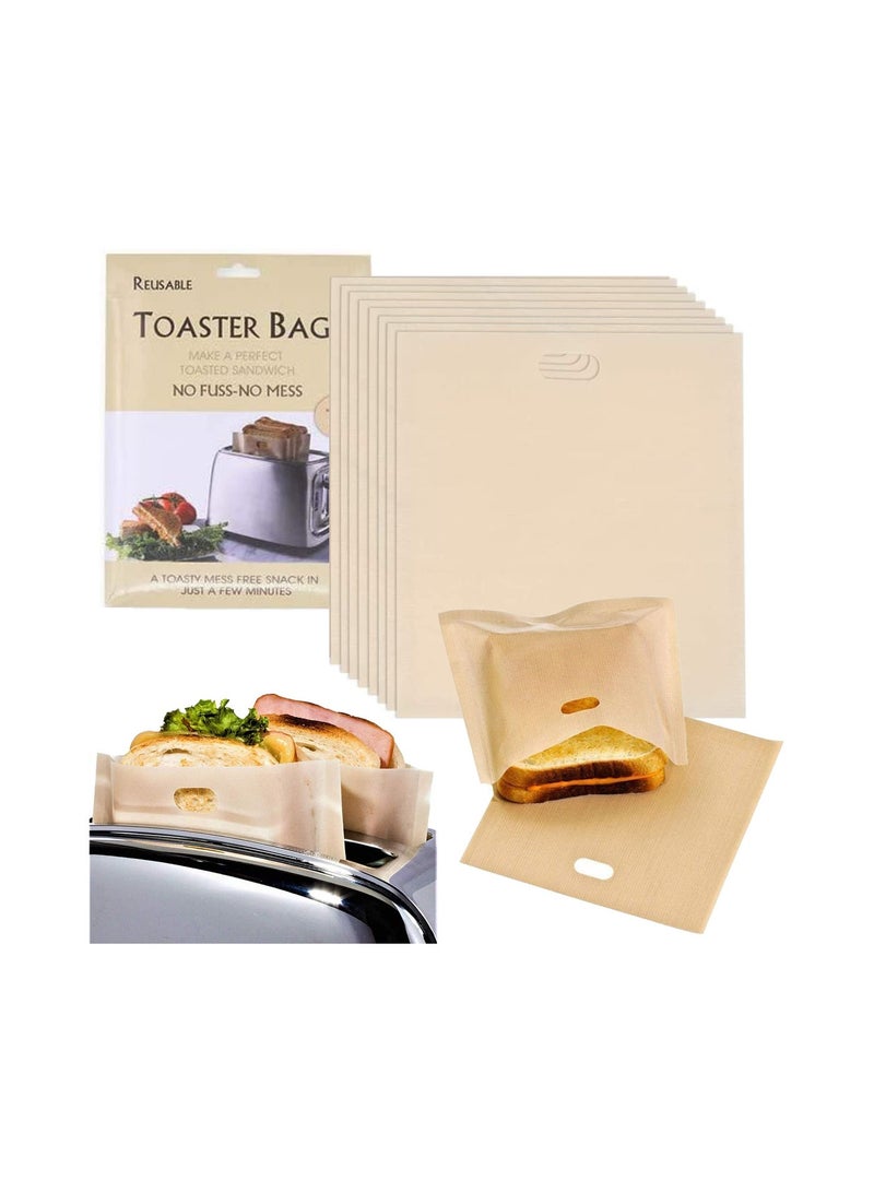 SYOSI Non-Stick Toaster Bags, 100% BPA & Gluten Free, Reusable & Heat Resistant, Premium Toastie Bags for Grilled Cheese Sandwiches Pizza Panini, Easy to Clean, Safest on The Market (8pc)(Beige) - Image 1