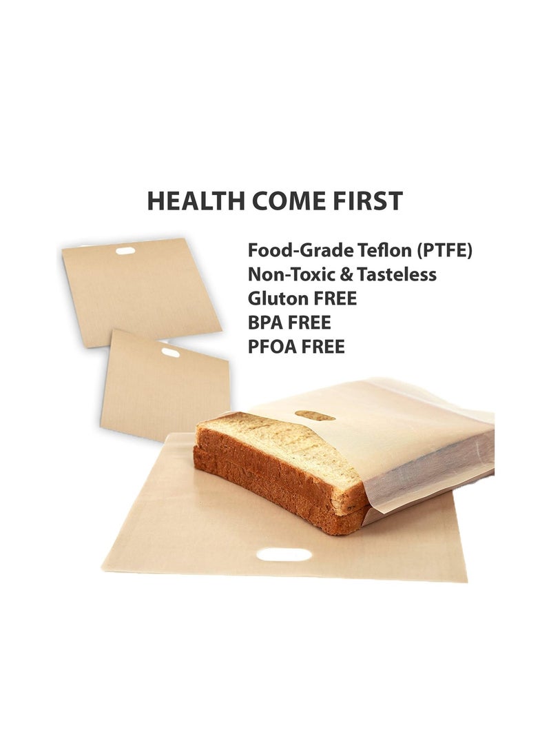 SYOSI Non-Stick Toaster Bags, 100% BPA & Gluten Free, Reusable & Heat Resistant, Premium Toastie Bags for Grilled Cheese Sandwiches Pizza Panini, Easy to Clean, Safest on The Market (8pc)(Beige) - Image 2