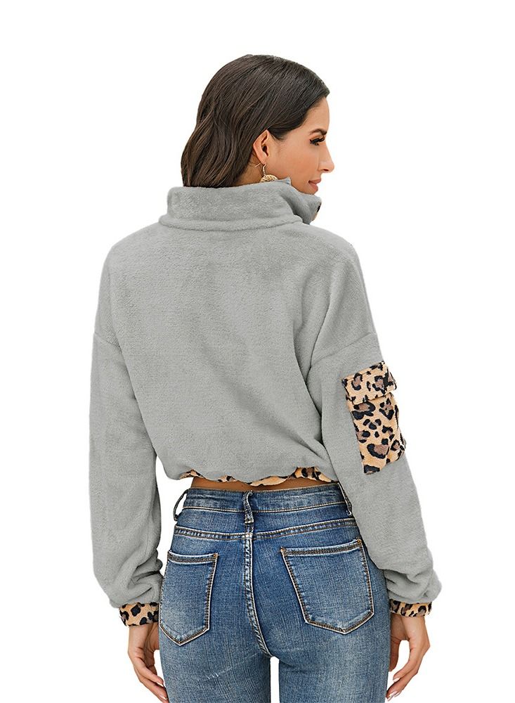 Loquat Leopard Color Matching Drawstring Pullover Grey  - Image 2