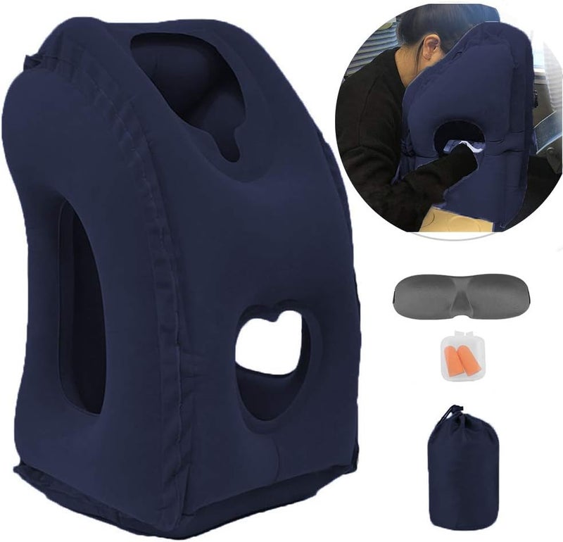 KIMIANDY Inflatable Travel Pillow for Airplane, Inflatable Neck Air Pillow for Sleeping(Blue) - Image 1