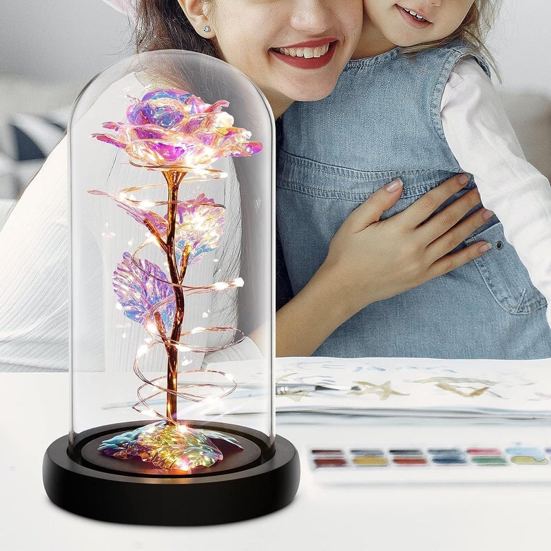 JRS TRADERS Rose Flower Gifts for WomenBirthday Gifts for Women Colorful Rainbow Artificial Flower Rose Light Up Rose in Acrylic DomeWomen GiftsValentinesAnniversaryWedding Gifts - Image 4