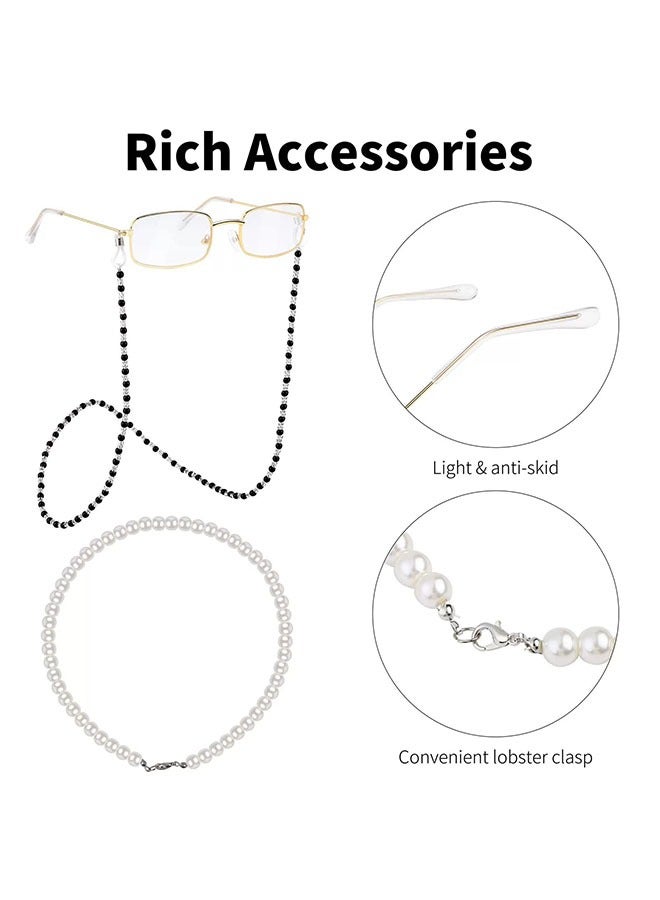 Old Lady Costume for Women, Granny Cosplay Wig Set, 100 Days of School Costume for Kids Girls, Wig Glasses Wig Cap Pearl Necklace Accessories, 4 Pieces, Black  - Image 3