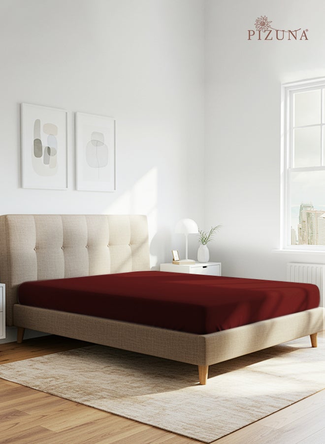 PIZUNA Pure Combed Cotton Fitted Bedsheet Queen Size 160x200 cm Rio Red, 400 Thread Count Cool Luxury Soft 100% Long Staple Cotton Sateen Weave, 40cm Deep Pocket Sheet (Fitted Sheet -1PC) - Image 1