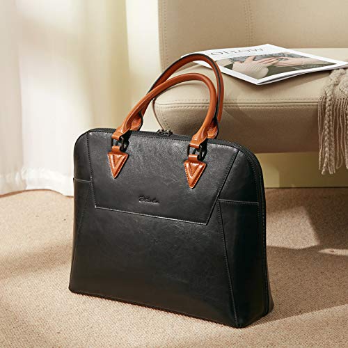 BOSTANTEN Briefcase for Women Leather 15.6 inch Laptop Shoulder Bags Office Work Crossbody Handbags Black - Image 2