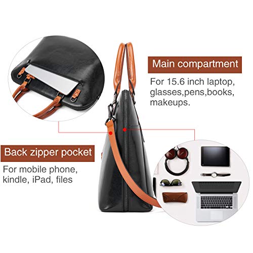 BOSTANTEN Briefcase for Women Leather 15.6 inch Laptop Shoulder Bags Office Work Crossbody Handbags Black - Image 5