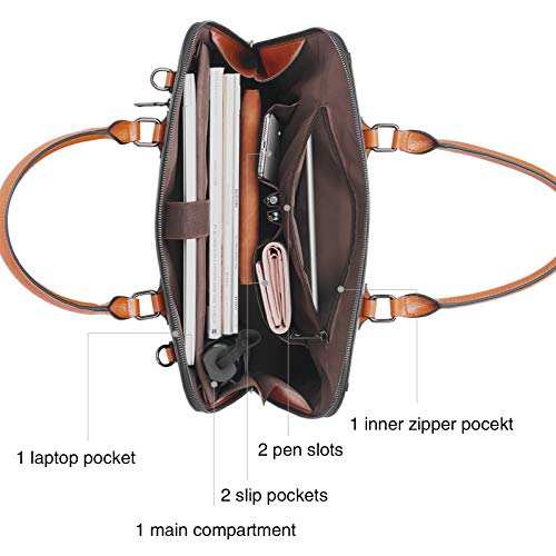 BOSTANTEN Briefcase for Women Leather 15.6 inch Laptop Shoulder Bags Office Work Crossbody Handbags Black - Image 4