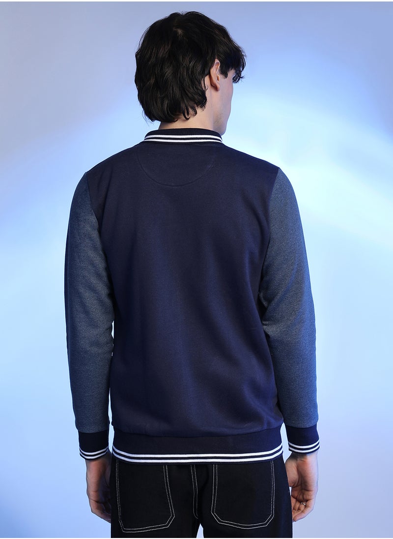 كامبوس سوترا Men's Navy Blue Zip-Front Jacket With Contrast Striped Hem  - Image 3