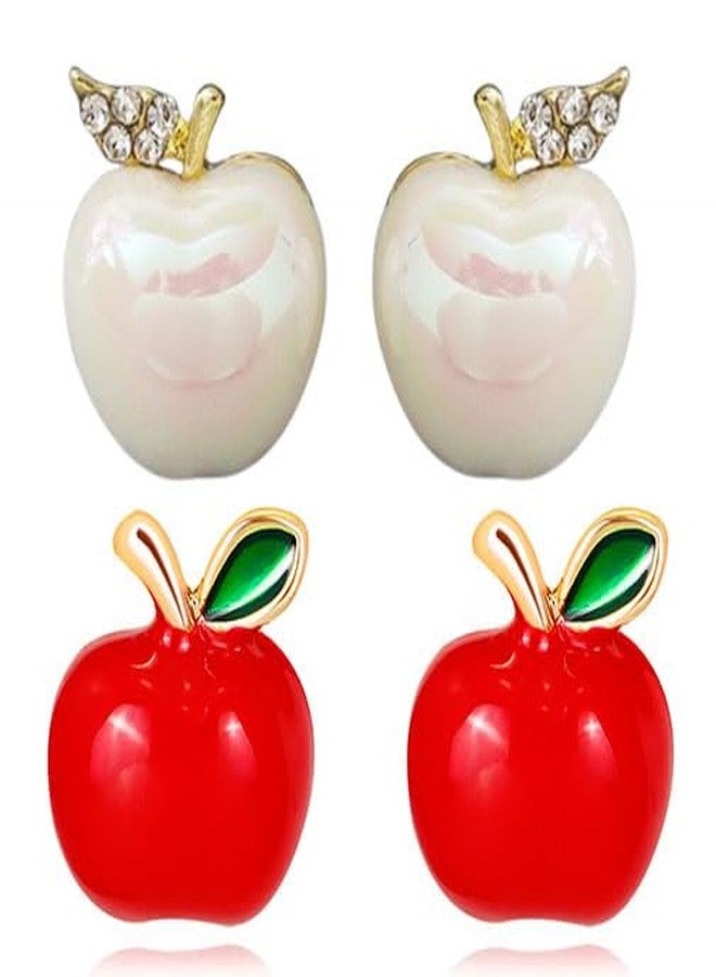 TACBSP White Pearl Apple Stud Earrings for Women Teacher Christmas Gifts Earrings Small Apple Earrings Cute Fruit Red Enamel Apple Earring Christmas Jewelry(R+W) - Image 1