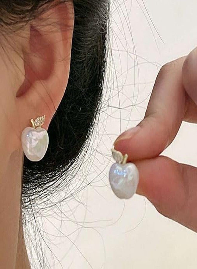 TACBSP White Pearl Apple Stud Earrings for Women Teacher Christmas Gifts Earrings Small Apple Earrings Cute Fruit Red Enamel Apple Earring Christmas Jewelry(R+W) - Image 2