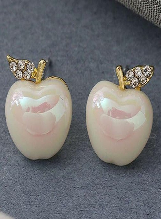 TACBSP White Pearl Apple Stud Earrings for Women Teacher Christmas Gifts Earrings Small Apple Earrings Cute Fruit Red Enamel Apple Earring Christmas Jewelry(R+W) - Image 4